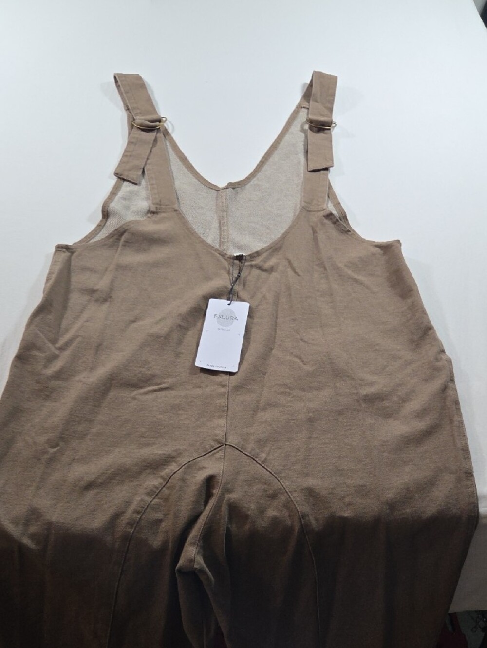 Relaxed Taupe Women’s Jean Overalls with Front Patch Pockets - Picture 5 of 8